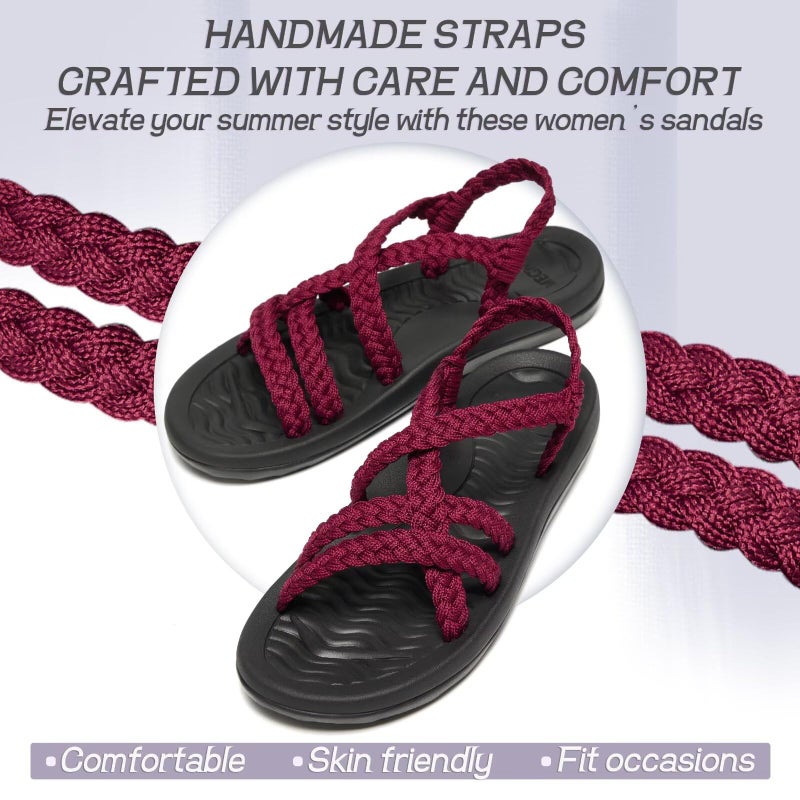 MEGNYA Women's Comfortable Hiking Shoes with Arch Support, Wadable Sandals with Adjustable Straps, Plantar Fasciitis Stylish Walking Sandals for Occasions Bordeaux Size 7 - Image 4